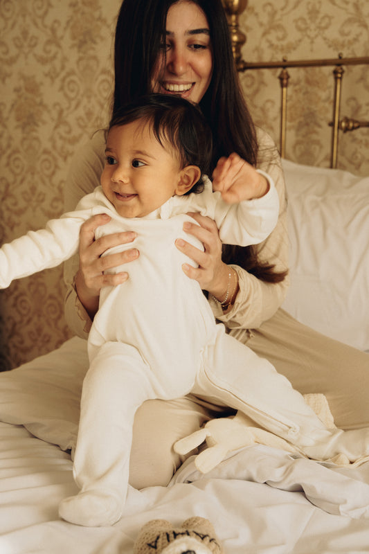 Double Zip Onesie - Milk